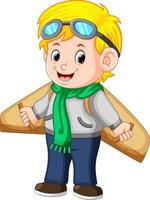 Cute little boy playing with plane toys vector