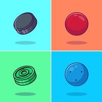 Set of hockey puck cartoon illustration. Premium Cartoon Vector Icon Illustration. Sport Object Icon Concept Isolated Premium Vector. Flat Cartoon Style