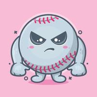 mascota de personaje de pelota de béisbol seria con expresión enojada dibujos animados aislados en diseño de estilo plano vector