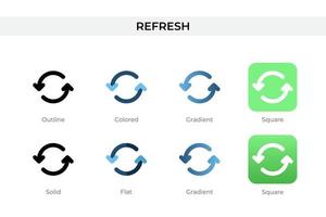 Refresh icon in different style. Refresh vector icons designed in outline, solid, colored, gradient, and flat style. Symbol, logo illustration. Vector illustration