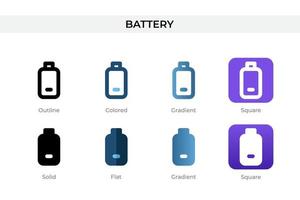 battery icon in different style. battery vector icons designed in outline, solid, colored, gradient, and flat style. Symbol, logo illustration. Vector illustration