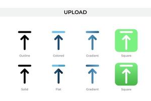 Upload icon in different style. Upload vector icons designed in outline, solid, colored, gradient, and flat style. Symbol, logo illustration. Vector illustration