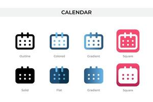 calendar icon in different style. calendar vector icons designed in outline, solid, colored, gradient, and flat style. Symbol, logo illustration. Vector illustration