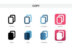 copy icon in different style. copy vector icons designed in outline, solid, colored, gradient, and flat style. Symbol, logo illustration. Vector illustration