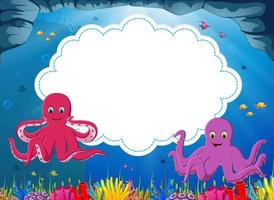 the ocean view with the cloud board blank space and two big octopus with a little fish vector