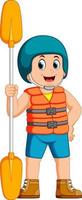 young man with paddle and a safety vest vector