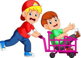 the children enjoy playing trolley vector