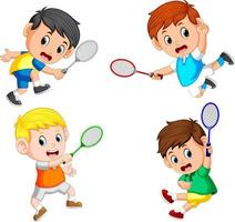 collection of the profesional badminton player with the different posing vector