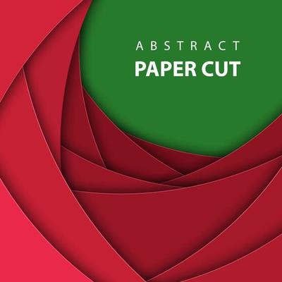 Vector background with deep red and green color paper cut shapes. 3D abstract Christmas paper art style, design layout for business presentations, flyers, posters, prints, decoration, cards, brochure.