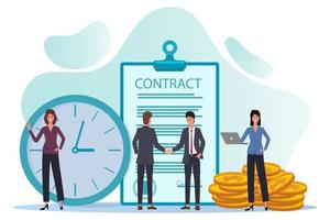 Business handshake.Time is money, search for financing and investment.Business negotiations successful business team.Flat vector illustration isolated on a white background.