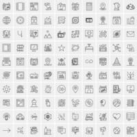 paquete de 100 iconos de líneas universales para móviles y web vector