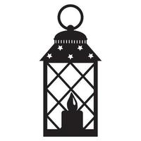 Interior Landscape Christmas Lantern with Candle, Black Stencil icon vector