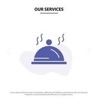 Our Services Hotel Dish Pallet Service Solid Glyph Icon Web card Template vector