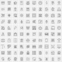 paquete de 100 iconos de líneas universales para móviles y web vector