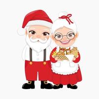 Santa in Casual Wear and Mrs.Claus holding Bakery Basket Vector or Couple Santa Claus and his wife isolated on white background vector