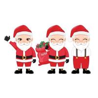 conjunto de vector de santa claus aislado sobre fondo blanco. lindo personaje de dibujos animados de santa con regalo, bolsa con regalos, saludando y saludando, santa casual. para tarjetas de navidad, pancartas, etiquetas y etiquetas.