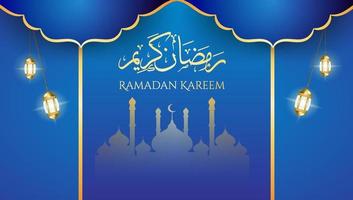 Ramadan Kareem background in blue and gold with light vector