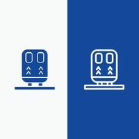 línea de transporte de tren de regreso y glifo icono sólido línea de banner azul y glifo icono sólido bl vector