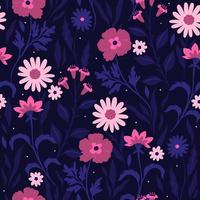 Seamless pattern with leaves and flowers. Vector graphics.