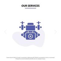 Our Services Action Camera Technology Solid Glyph Icon Web card Template vector