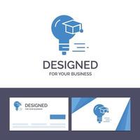 tarjeta de visita creativa y plantilla de logotipo bombilla tapa educación graduación vector ilustración