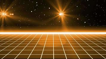 Si-fi Retro Background, High Tech Digital Glowing Retro Background With Leans Flare Effects, Retort Loop Animation Video Background, 80s Futuristic Retro Background With Stars And Sun Effects