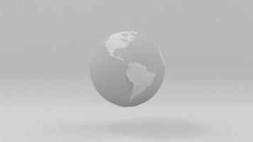 moderner weißer erdplanet lokalisiert auf weißem hintergrund. abstrakte Globusrotation. Minimale flache Weltidee. repräsentiert das globale, universelle, internationale Konzept. saubere und leere Animation. video