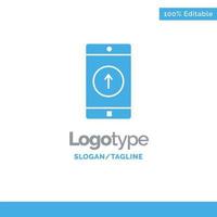 aplicación móvil aplicación móvil teléfono inteligente enviado plantilla de logotipo sólido azul lugar para el eslogan vector