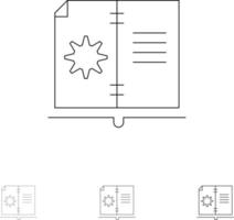 libro guía instrucciones de hardware conjunto de iconos de línea negra en negrita y delgada vector