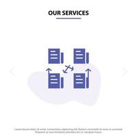 Our Services Exchange File Folder Data Privacy Solid Glyph Icon Web card Template vector