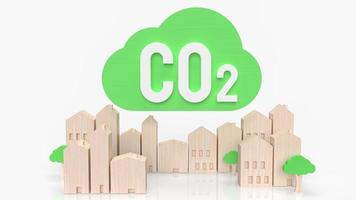 The green cloud  co2 and wood city for carbon footprint or eco concept 3d rendering photo