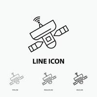 satellite. antenna. radar. space. Signal Icon in Thin. Regular and Bold Line Style. Vector illustration