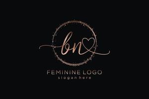 Initial BN handwriting logo with circle template vector logo of initial wedding, fashion, floral and botanical with creative template.