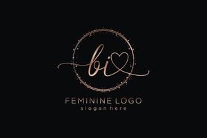 Initial BI handwriting logo with circle template vector logo of initial wedding, fashion, floral and botanical with creative template.