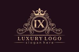 IX Initial Letter Gold calligraphic feminine floral hand drawn heraldic monogram antique vintage style luxury logo design Premium Vector