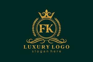 Initial FK Letter Royal Luxury Logo template in vector art for Restaurant, Royalty, Boutique, Cafe, Hotel, Heraldic, Jewelry, Fashion and other vector illustration.