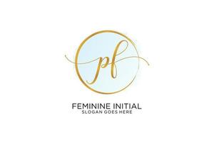 Initial PF handwriting logo with circle template vector signature, wedding, fashion, floral and botanical with creative template.
