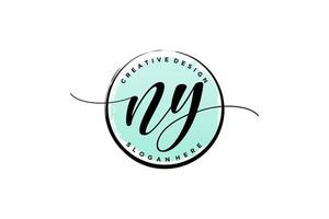 Initial NY handwriting logo with circle template vector signature, wedding, fashion, floral and botanical with creative template.