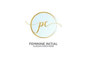 Initial PC handwriting logo with circle template vector signature, wedding, fashion, floral and botanical with creative template.