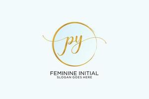 Initial PY handwriting logo with circle template vector signature, wedding, fashion, floral and botanical with creative template.