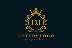 plantilla de logotipo de lujo real de letra dj inicial en arte vectorial para restaurante, realeza, boutique, cafetería, hotel, heráldica, joyería, moda y otras ilustraciones vectoriales. vector