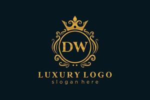 Initial DW Letter Royal Luxury Logo template in vector art for Restaurant, Royalty, Boutique, Cafe, Hotel, Heraldic, Jewelry, Fashion and other vector illustration.