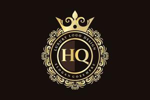 HQ Initial Letter Gold calligraphic feminine floral hand drawn heraldic monogram antique vintage style luxury logo design Premium Vector