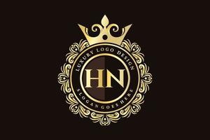 hn letra inicial oro caligráfico femenino floral dibujado a mano monograma heráldico antiguo estilo vintage diseño de logotipo de lujo vector premium