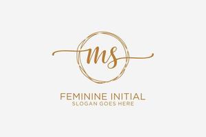 Initial MS beauty monogram and elegant logo design handwriting logo of initial signature, wedding, fashion, floral and botanical with creative template. vector