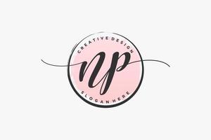 Initial NP handwriting logo with circle template vector signature, wedding, fashion, floral and botanical with creative template.