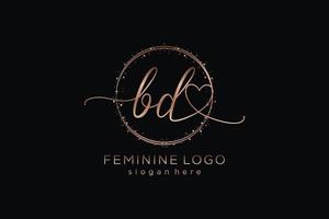 Initial BD handwriting logo with circle template vector logo of initial wedding, fashion, floral and botanical with creative template.