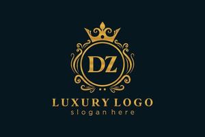 Initial DZ Letter Royal Luxury Logo template in vector art for Restaurant, Royalty, Boutique, Cafe, Hotel, Heraldic, Jewelry, Fashion and other vector illustration.