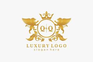 Initial QQ Letter Lion Royal Luxury Logo template in vector art for Restaurant, Royalty, Boutique, Cafe, Hotel, Heraldic, Jewelry, Fashion and other vector illustration.