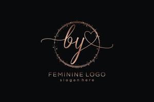 Initial BY handwriting logo with circle template vector logo of initial wedding, fashion, floral and botanical with creative template.